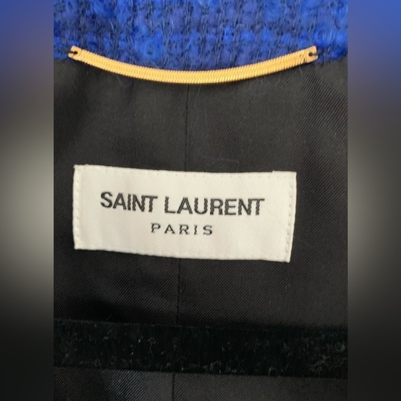 RARE Saint Laurent collarless blue tweed long blazer jacket NWT - Picture 9 of 14